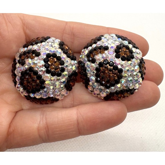 Jewelry - Vintage Caroline Williams Clip-On Earrings Colorful Rhinestone Leopard Print 90s